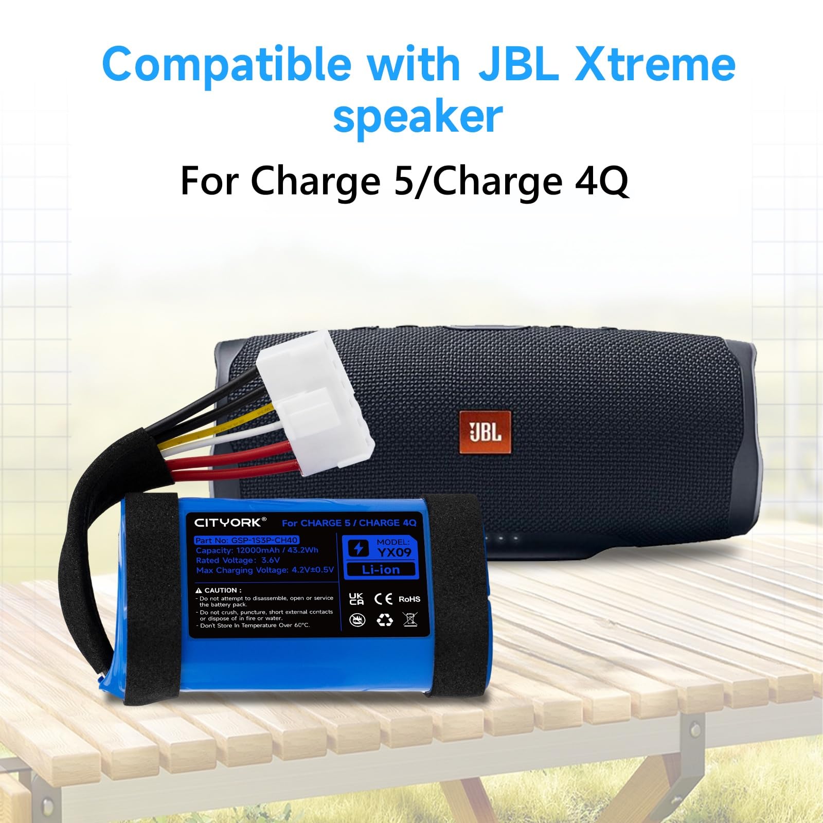 CITYORK Batterie de rechange Li-ion 3,6 V 12000 mAh pour JBL Charge 5/Charge 4Q GSP-1S3P-CH40, GSP-1S3P-CH4A (non compatible avec Charge 4)
