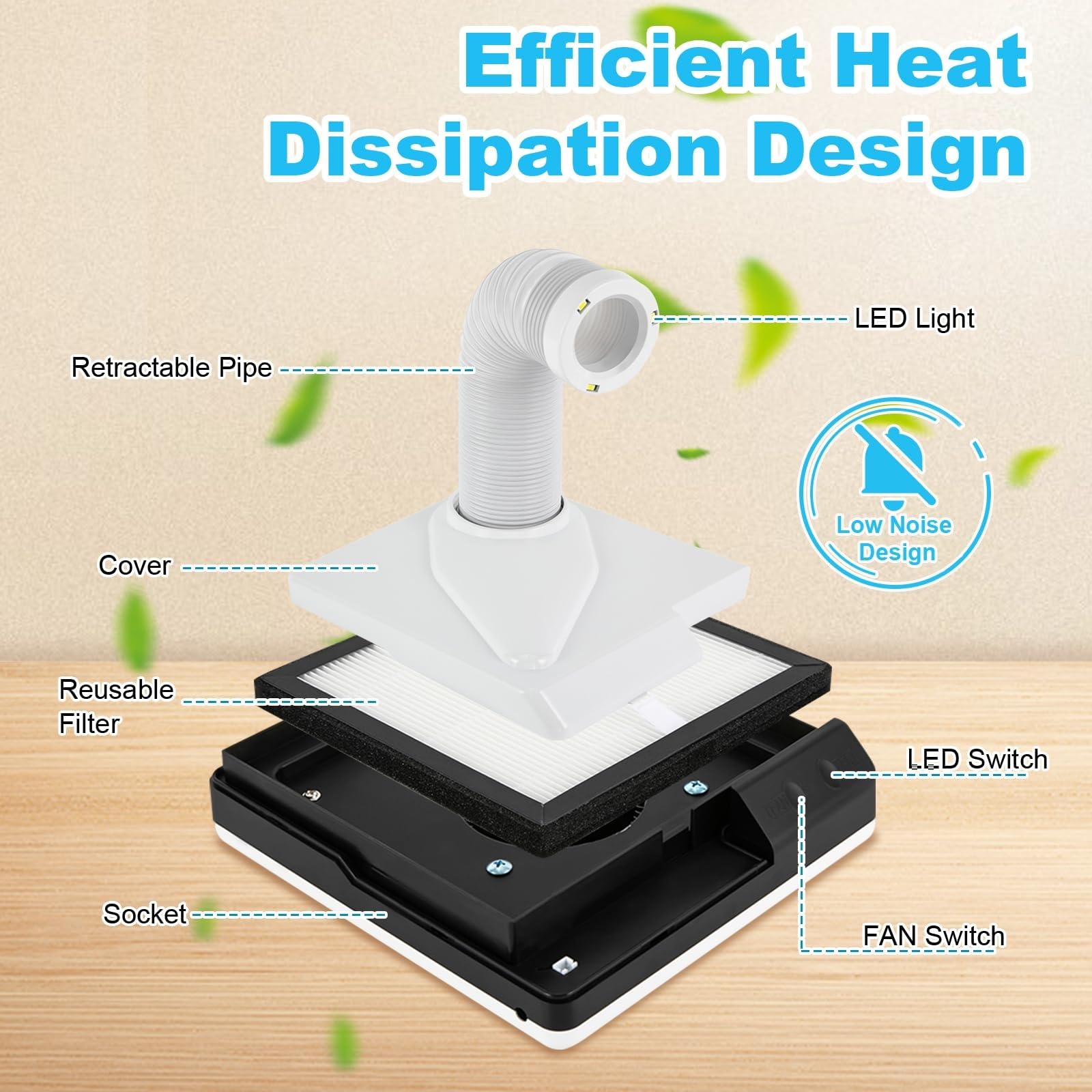 Aspirateur Dentaire de Table 2 en 1, dépoussiéreur Portable avec Tuyau rétractable, for Salon de manucure et Laboratoire Dentaire.