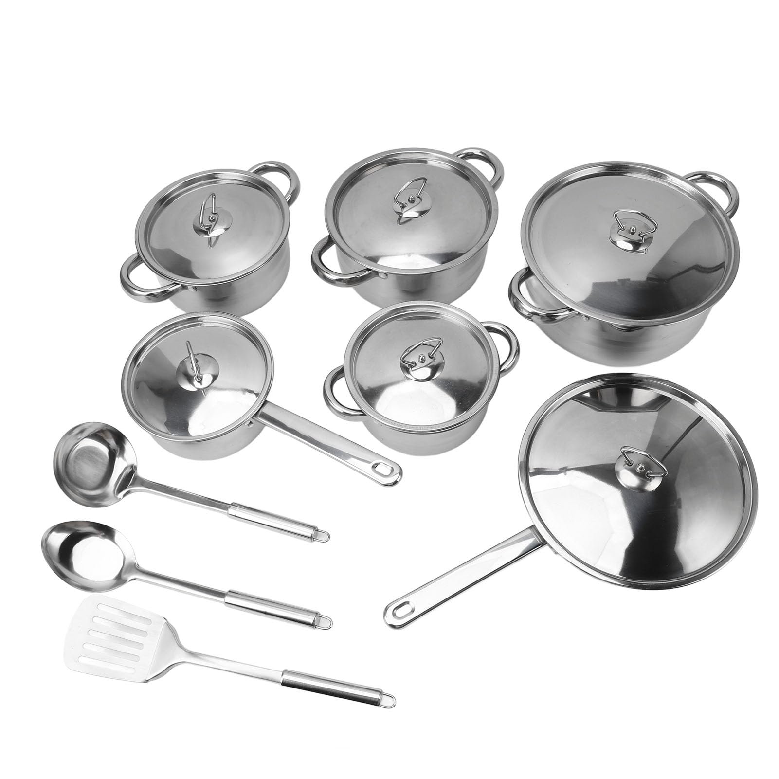 Dioche Juego de Ollas y Sartenes de Acero Inoxidable Juego de Utensilios de Cocina de Primera Calidad para Cocinar en el Hogar de Utensilios de Cocina Duraderos con Ollas para