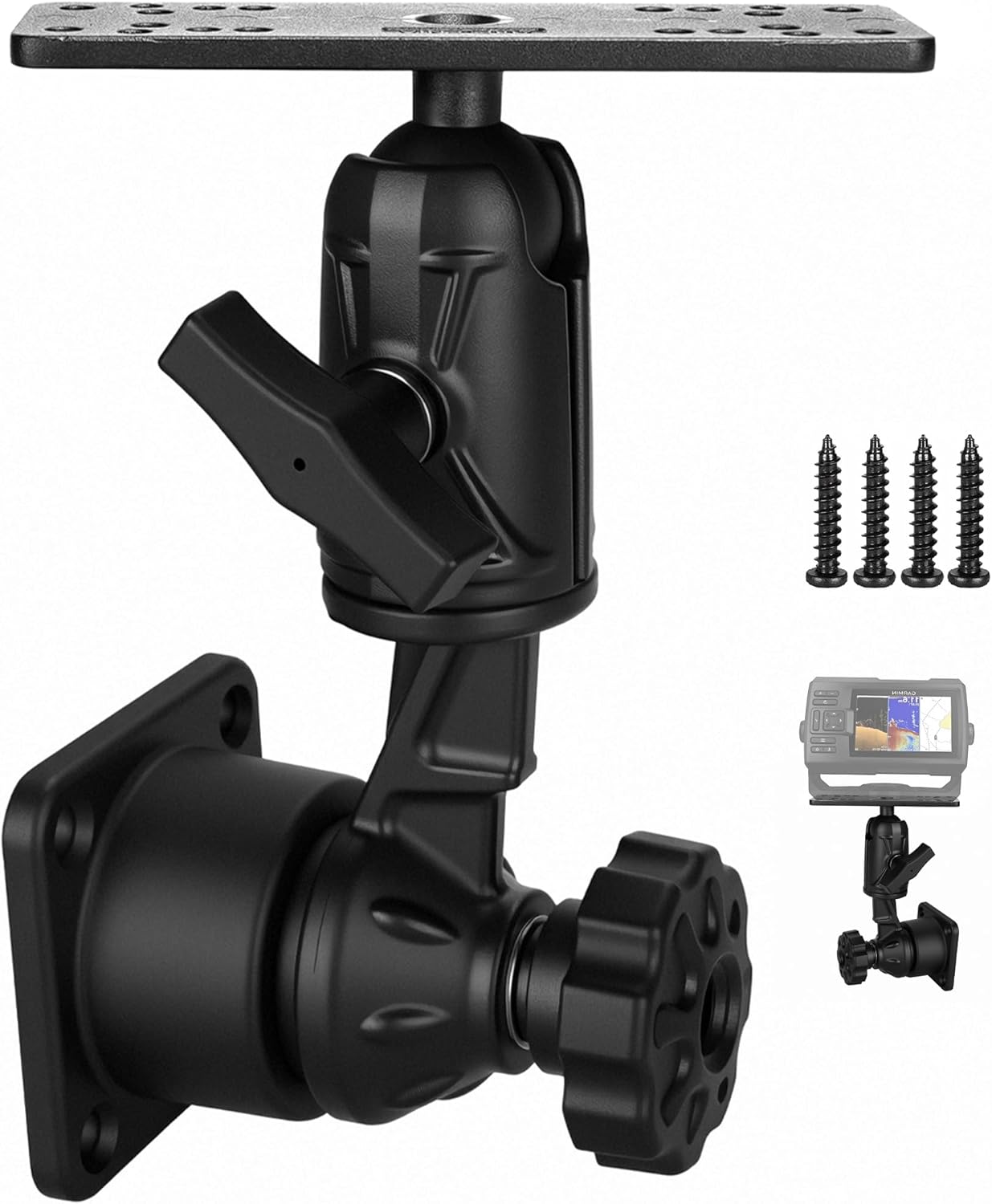 Aluminium Fish Finder Swivel Arm Mount, Mounting Plate Adjustable Heavy Duty Chartplotters/Depth Finders Mount, Compatible with Garmin, Lowrance and More, for Boats/Kayaks