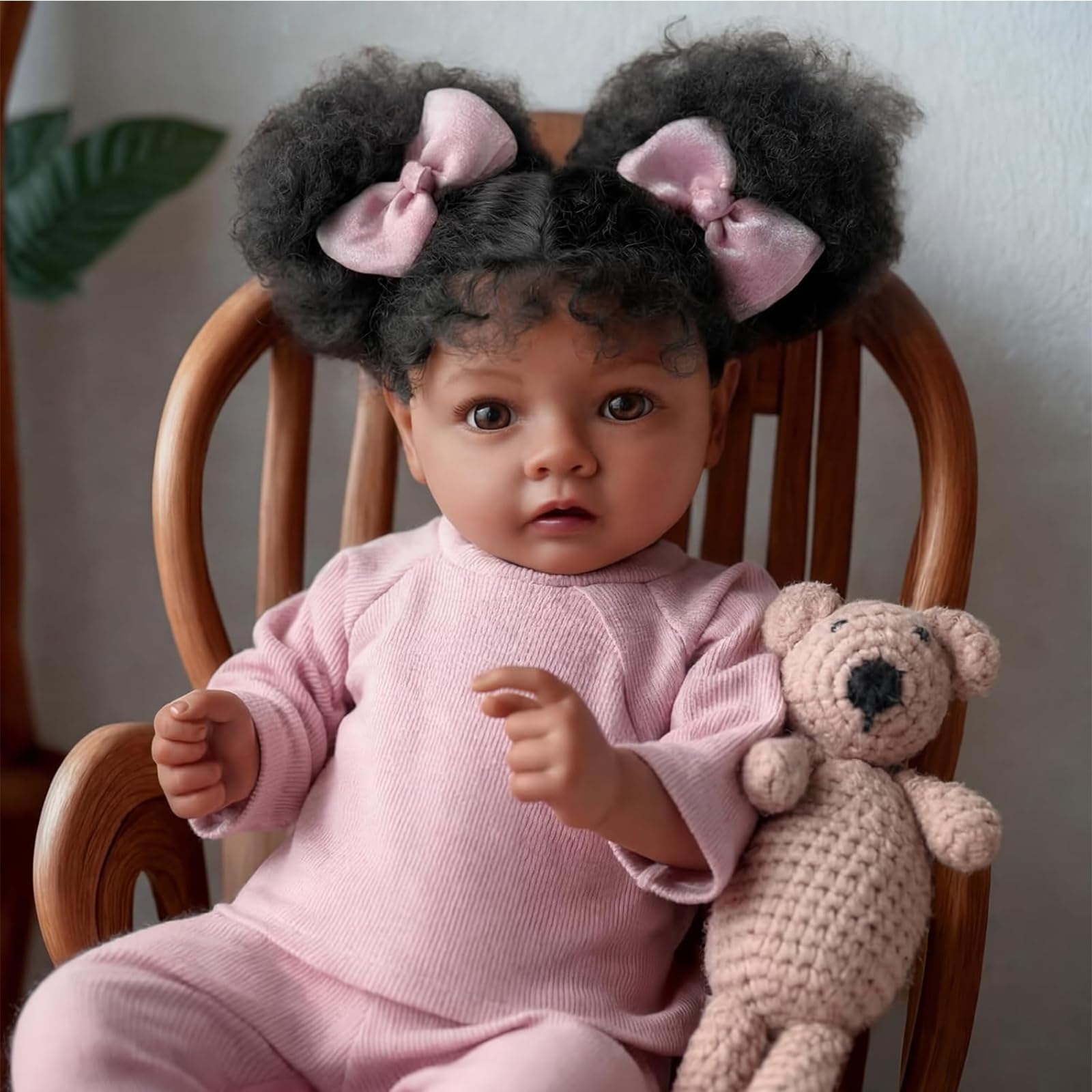 Puppe 50 cm Black Realistische Reborn Puppen, Mädchen Weiche Silikon Vinyl Lebensechte Baby Afroamerikanischer Realist Neugeborenes