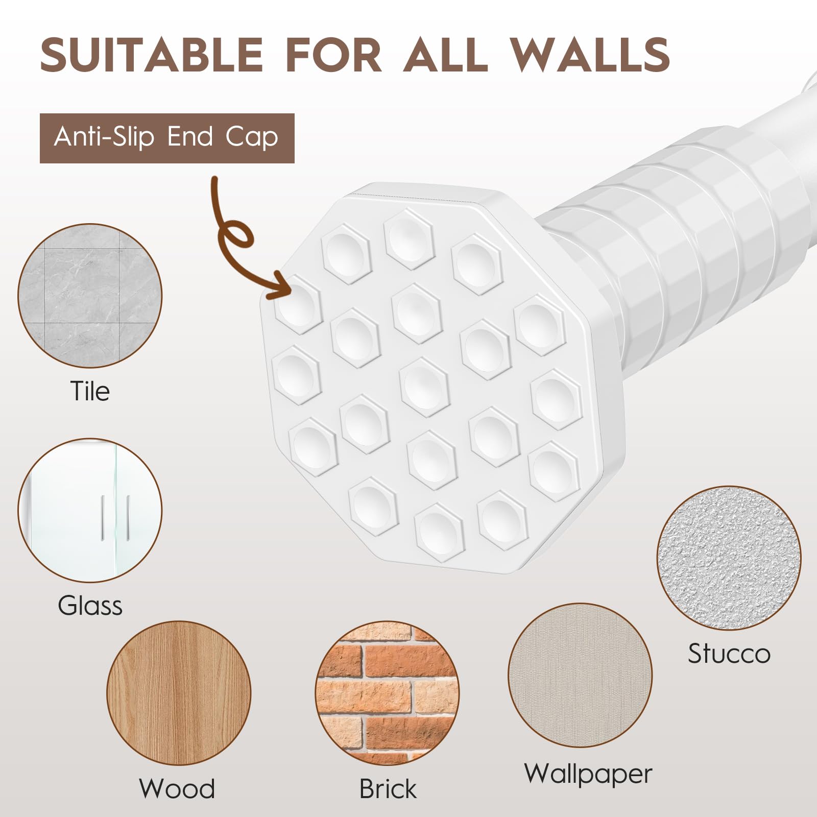 Bastone per tenda a tensione, 130-400 cm, senza foratura, extra lungo, per esterni, per patio, aste a molla regolabili per finestra del bagno, facile da installare, non arrugginisce, bianco