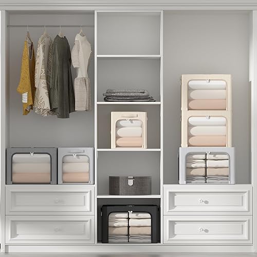 Miniatura 7 de Caja de almacenamiento de ropa con 3 aberturas, paquete de 3 contenedores de almacenamiento plegables apilables, caja de almacenamiento con marco de
