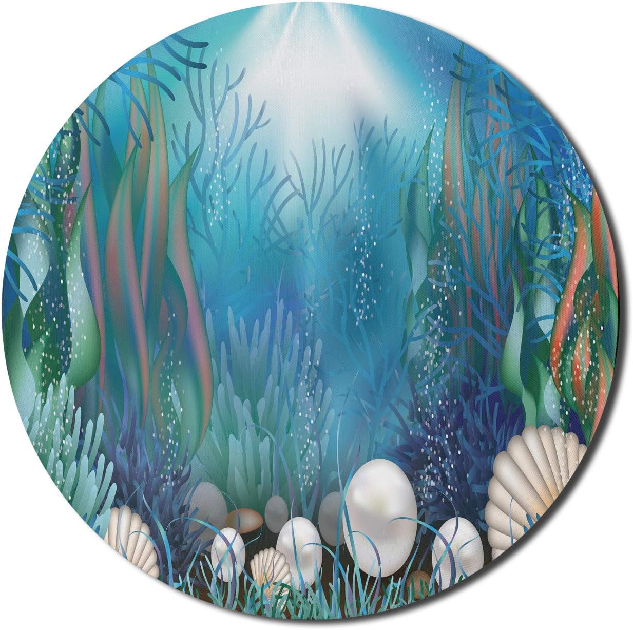 Lunarable Ocean Mouse Pad for Computers, Bottom of The Sea with Moss and Seashells Aquarium Themed Tropical Summer Season, Round Non-Slip Thick Rubber Modern Gaming Mousepad, 8 Round, Multicolor