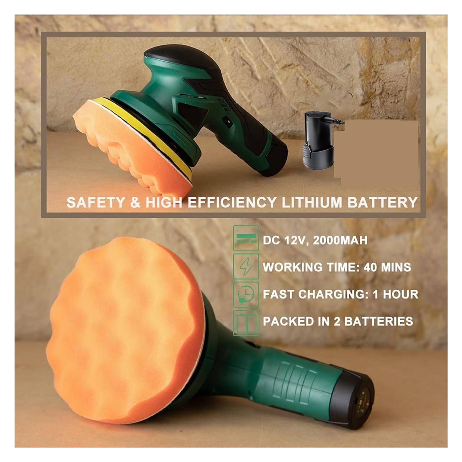 Bezprzewodowa polerka do samochodu elektryczna Dual Action 12V DA Auto Detail Narzędzie dużej mocy DziałA PłYnnie(2 Batteries with wax Set 3)