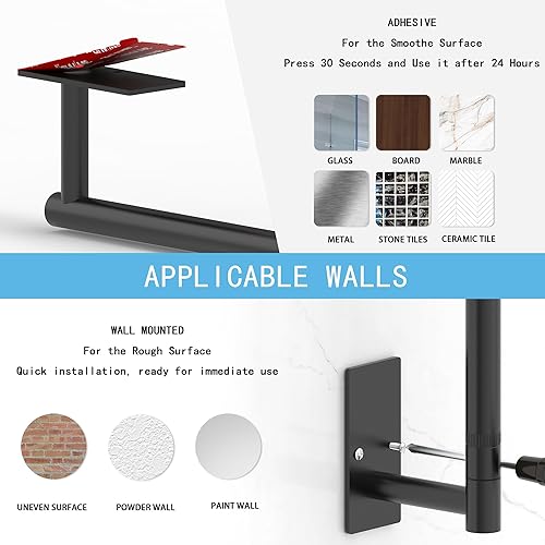 Miniatura 4 de RARXTR Toallero de papel, negro, debajo del gabinete, adhesivo, montado en la pared, negro mate, acero inoxidable SUS304