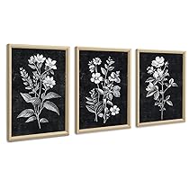 3 Pcs Quadri Boho Neutro Bianco Floreale Pianta Stampa su Tela Con Cornice Quadro Vintage Nero Minimalista Botanico pittura su tela poster da parete Decor Murale Soggiorno Camera da letto 30x40cmx3
