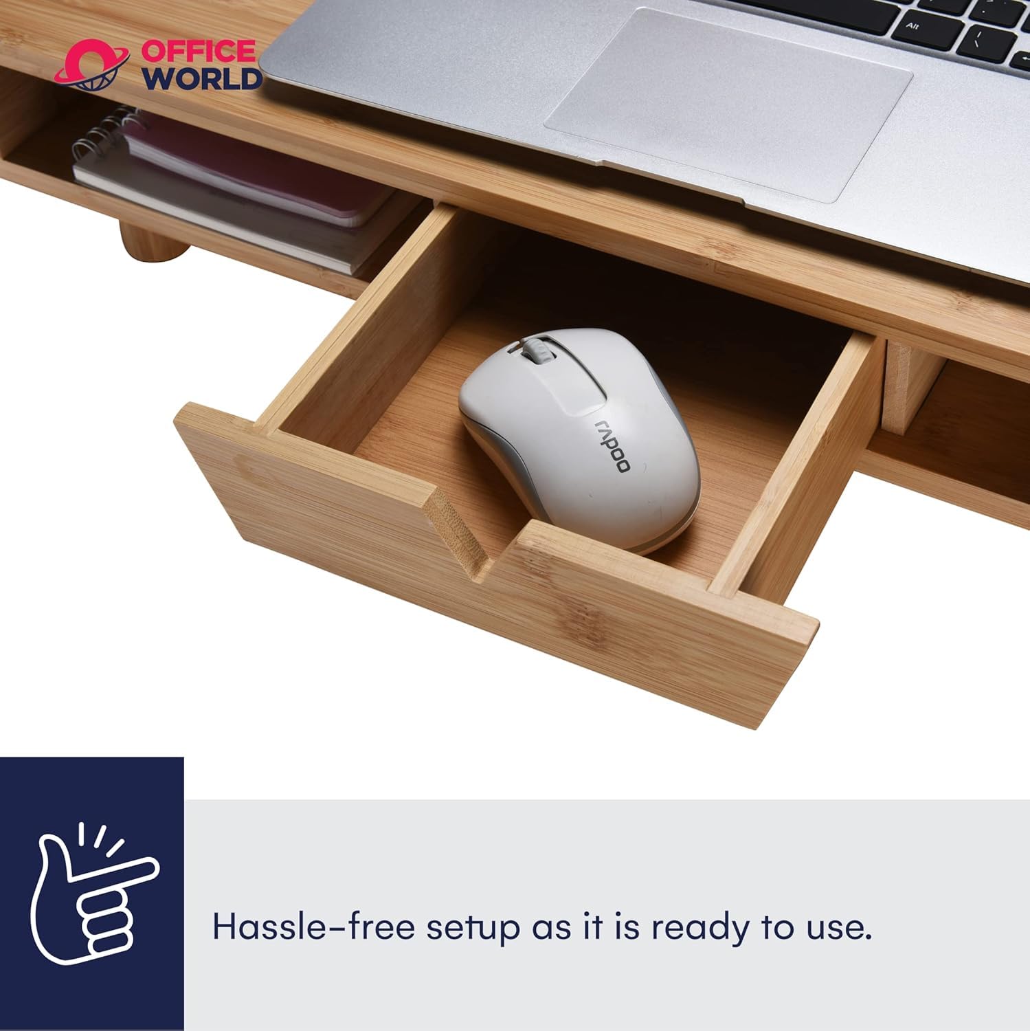OfficeWorld Range Bambus Monitor Stand mit Schublade, 61x20x12 cm