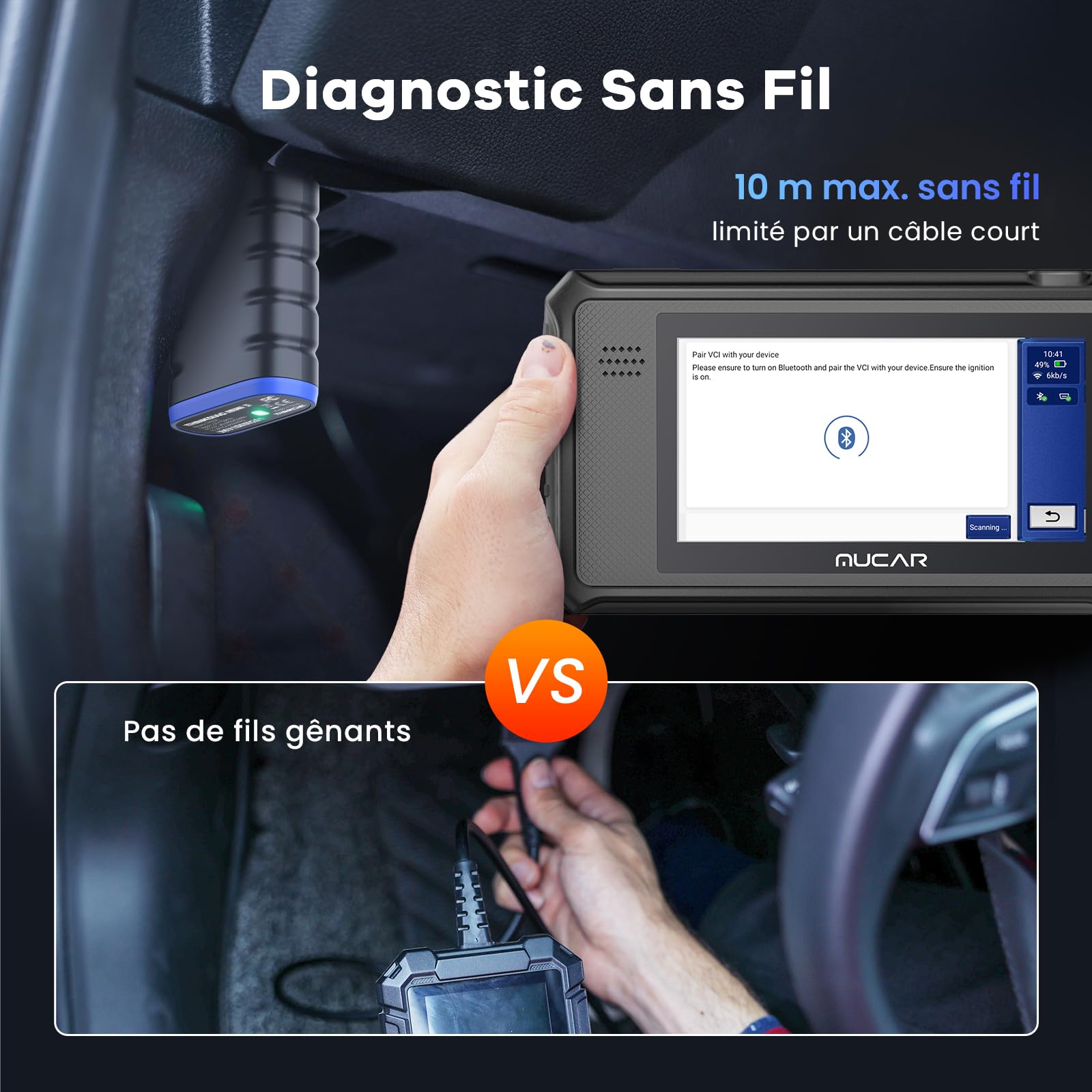 mucar VO6 Valise Diagnostic Auto, Outil D'analyse Complet des Systèmes sans Fil de Niveau OE avec Scanner de Voiture à 28 Réinitialisation, FCA AutoAuth, Mise à Jour sans Fil