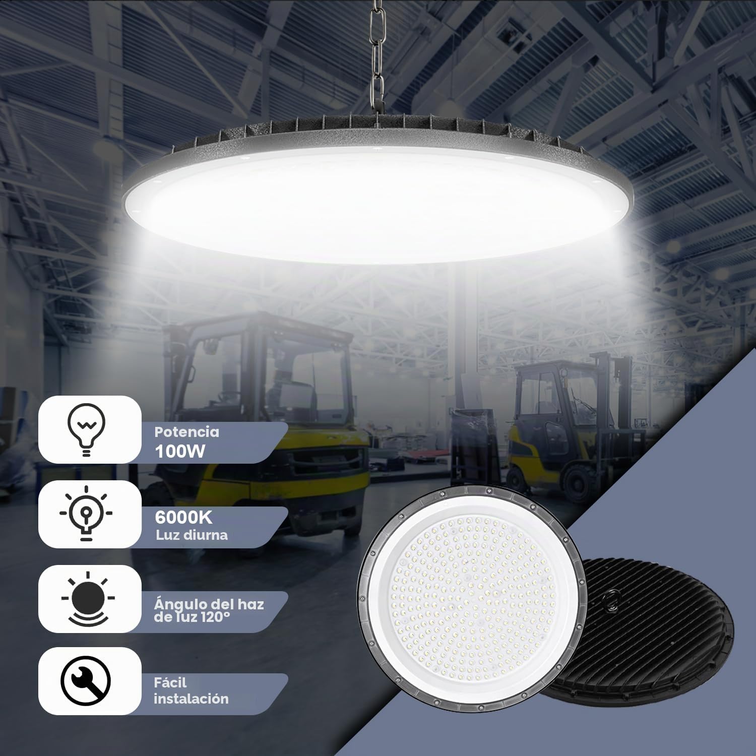 2pack 100W Naves Industriales LED UFO,IP66 Hallenstrahler, 10000LM Effiziente Hallenbeleuchtung LED Werkstattlampe für Lager, Garage, Fabrik, Sporthalle (2, 100W)