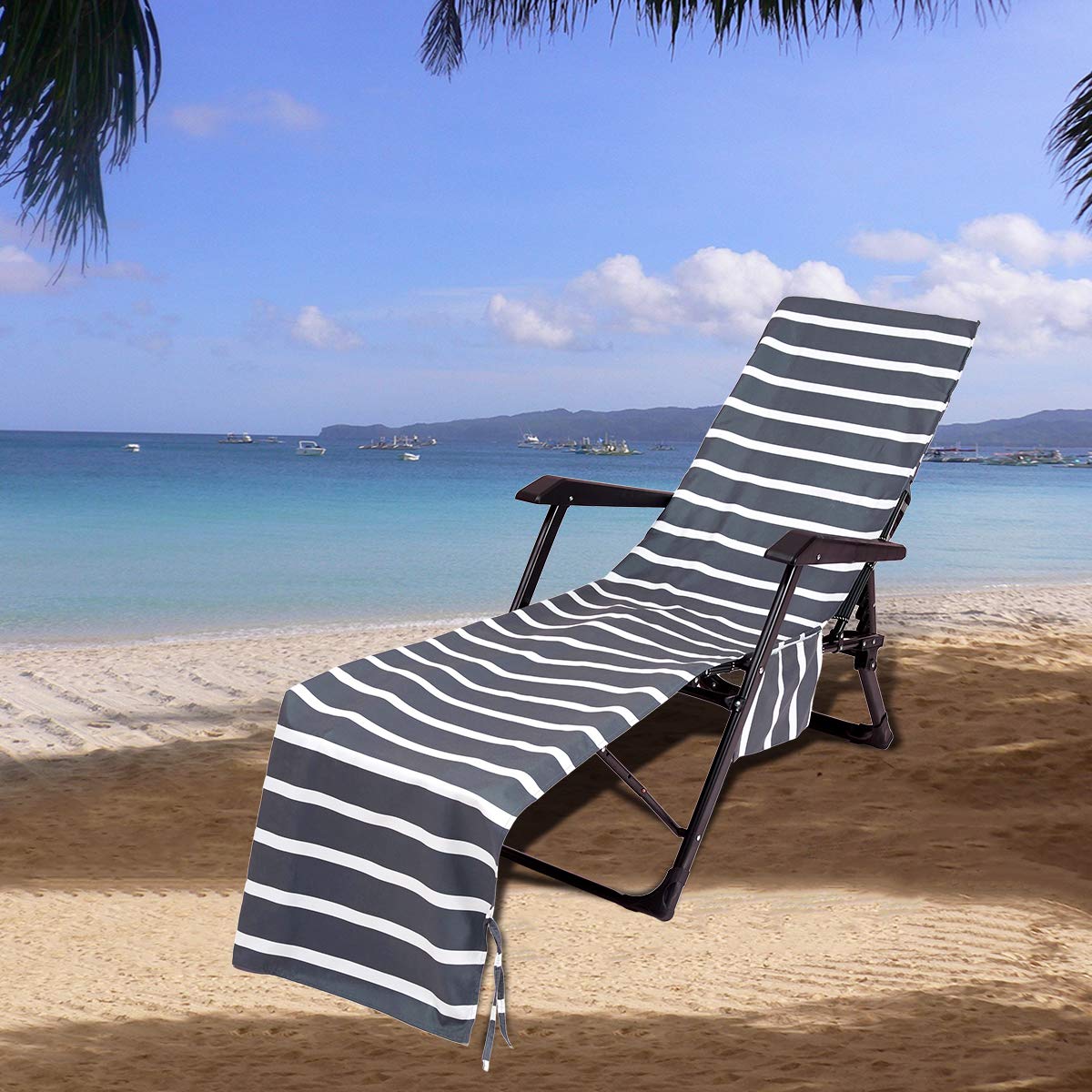 Topchances Ręcznik plażowy z mikrofibry 75 * 215 cm odporny na chlor i słońce leżak ręcznik lekki ręcznik plażowy do pływania, na basen, do jogi, podróży (szary)