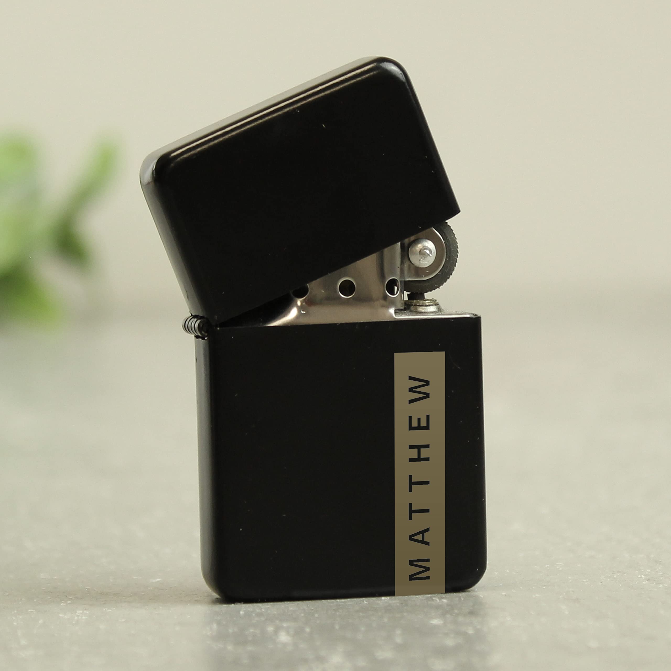 Personalised Memento Boys Silver Custom Personalised Name Only Black Petrol Lighter. Laser Engraved. For Weddings, Birthdays, Father's Day, Anniversary, Christmas