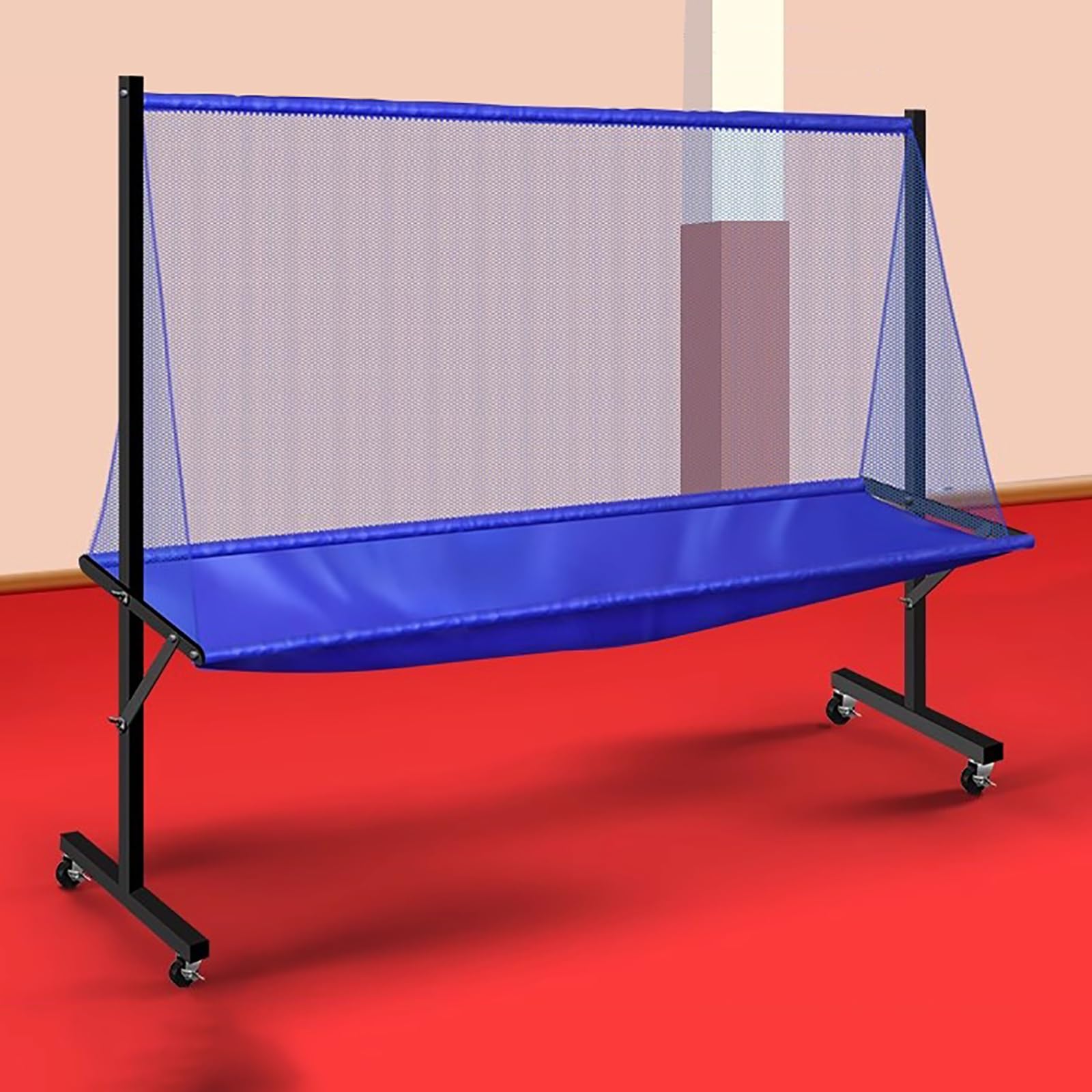 55 Zoll breites Tischtennisball-Auffangnetz - Übungsnetz für Anfänger, Fortgeschrittene und Profis mit Rollen, großer Tischtennisball-Auffangkorb (Farbe: schwarz)