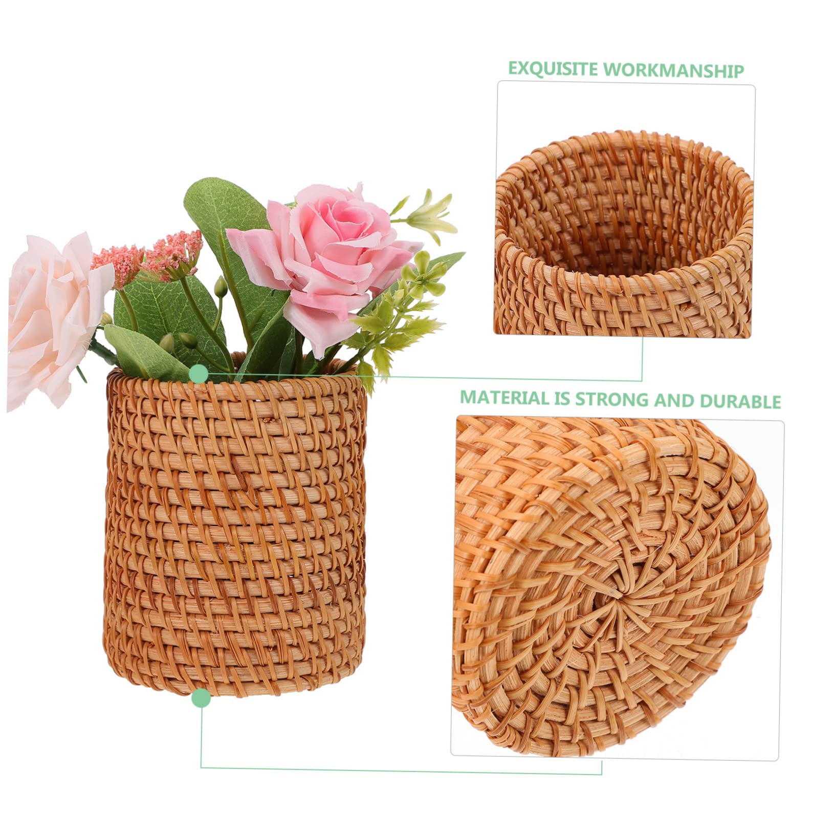 SEWACC 3piezas Cesta De Almacenamiento Tejida Mano Para Escritorio Portalápices Versátil y Organizador De Accesorios De Papelería Diseño Natural y Funcional Para Oficina y Hogar