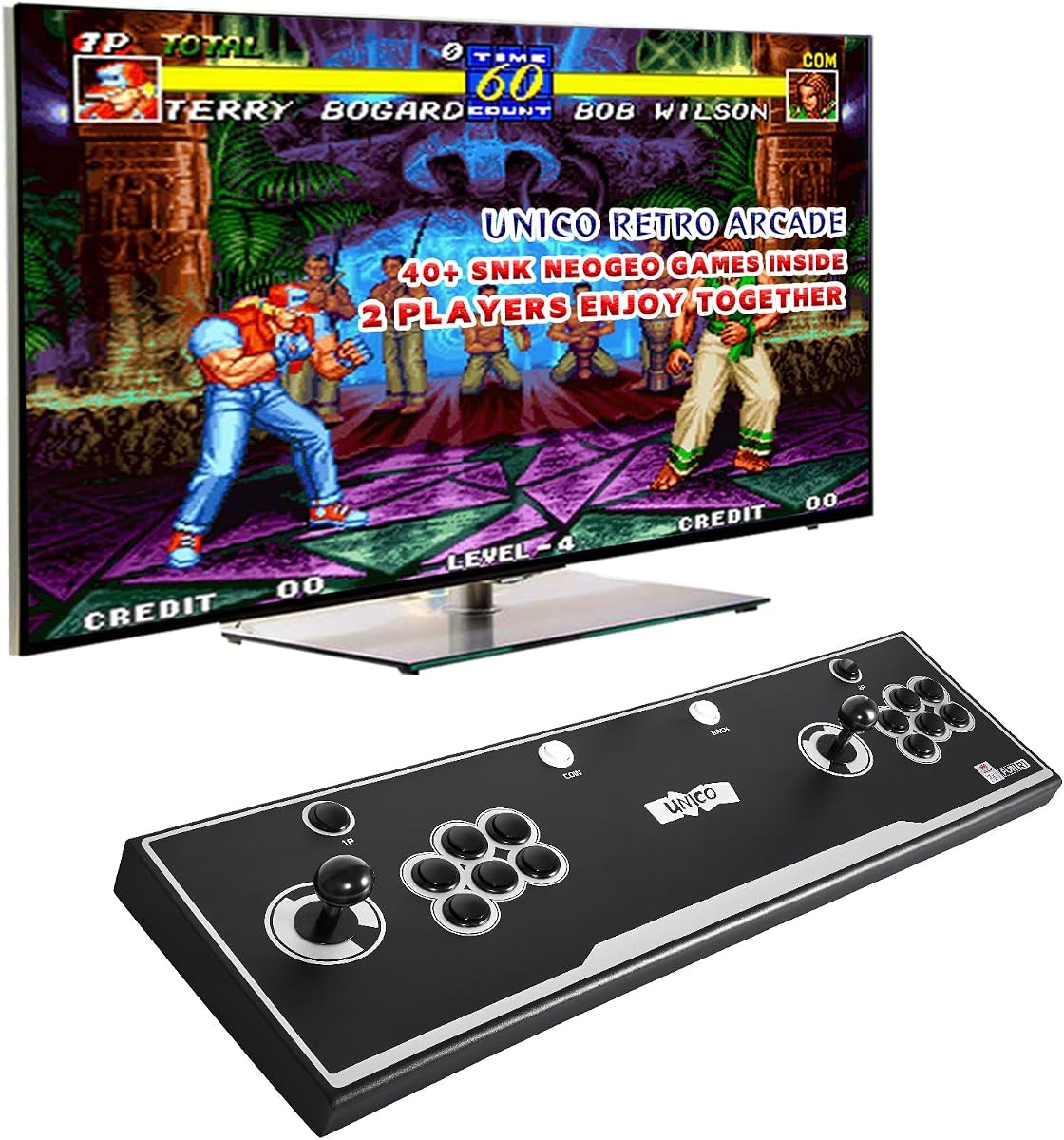 UNICO SNK Game Arcade, 44 Pre-loaded Genuine SNK Games, Two Joysticks for Two Player, HDMI Output to TV/Monitor