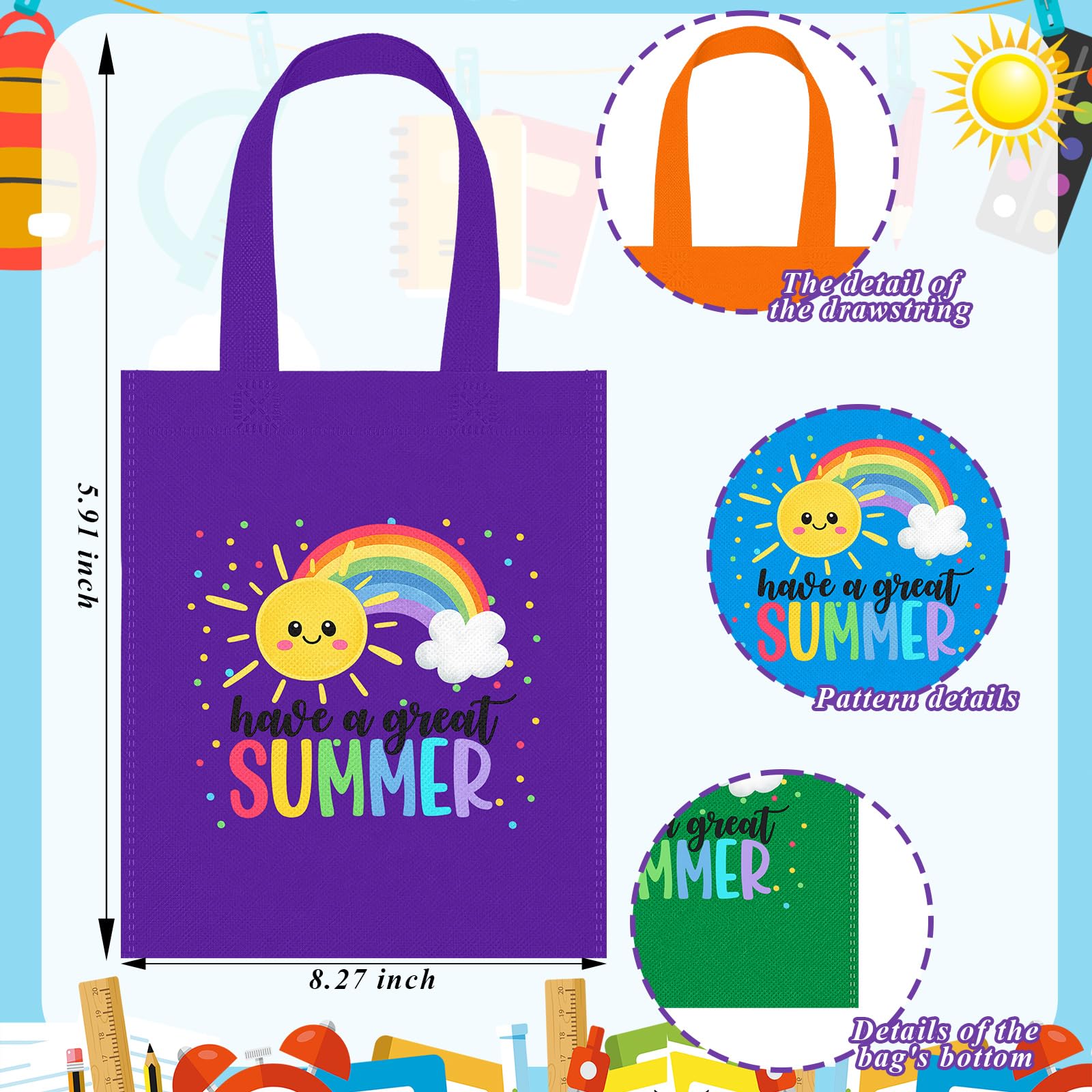 Dansydaisy End of the Year Gift Bags for Students Bulk Rainbow Non Woven Tote Bags Party Favor Bag with Handles for Sunday School Gift Teacher Appreciation Graduation Party Supplies