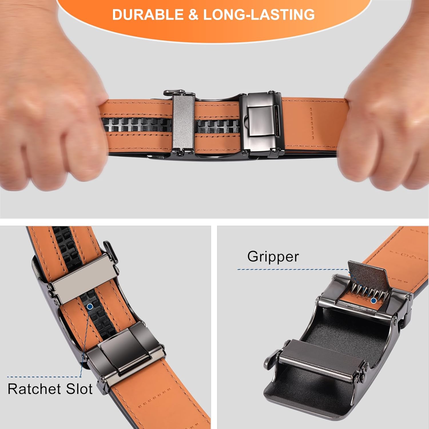 FALAN MULE Mens Belt,Slide Leather Ratchet Belt for Mens Dress Casual,Size Adjustable - Image 3