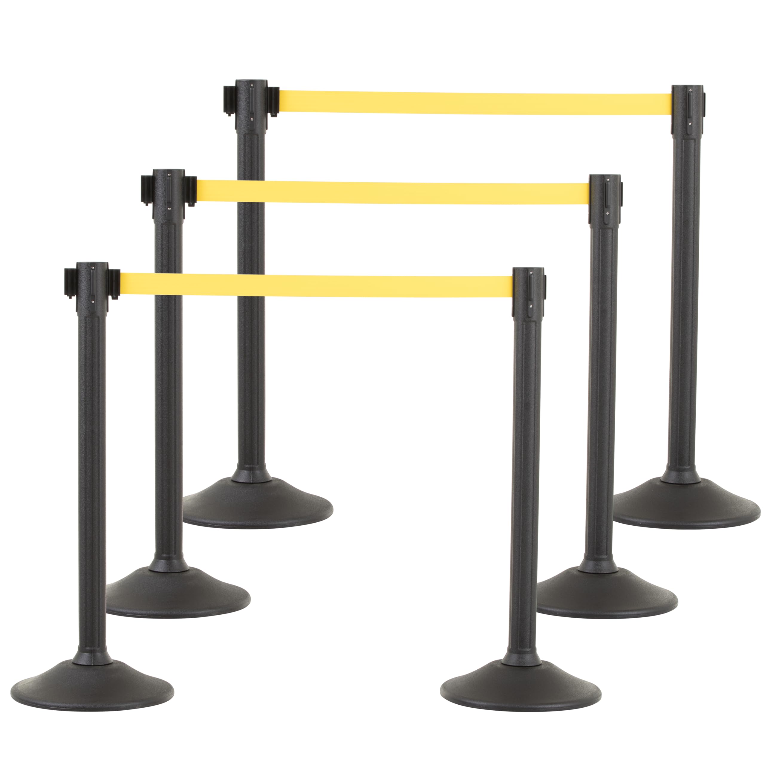 US WeightSentry Stanchion Crowd Control Barrier - 6.5 Foot Retractable Yellow Belt - 6PK - Easy-Connect Assembly Requires No Tools - Made in The USA