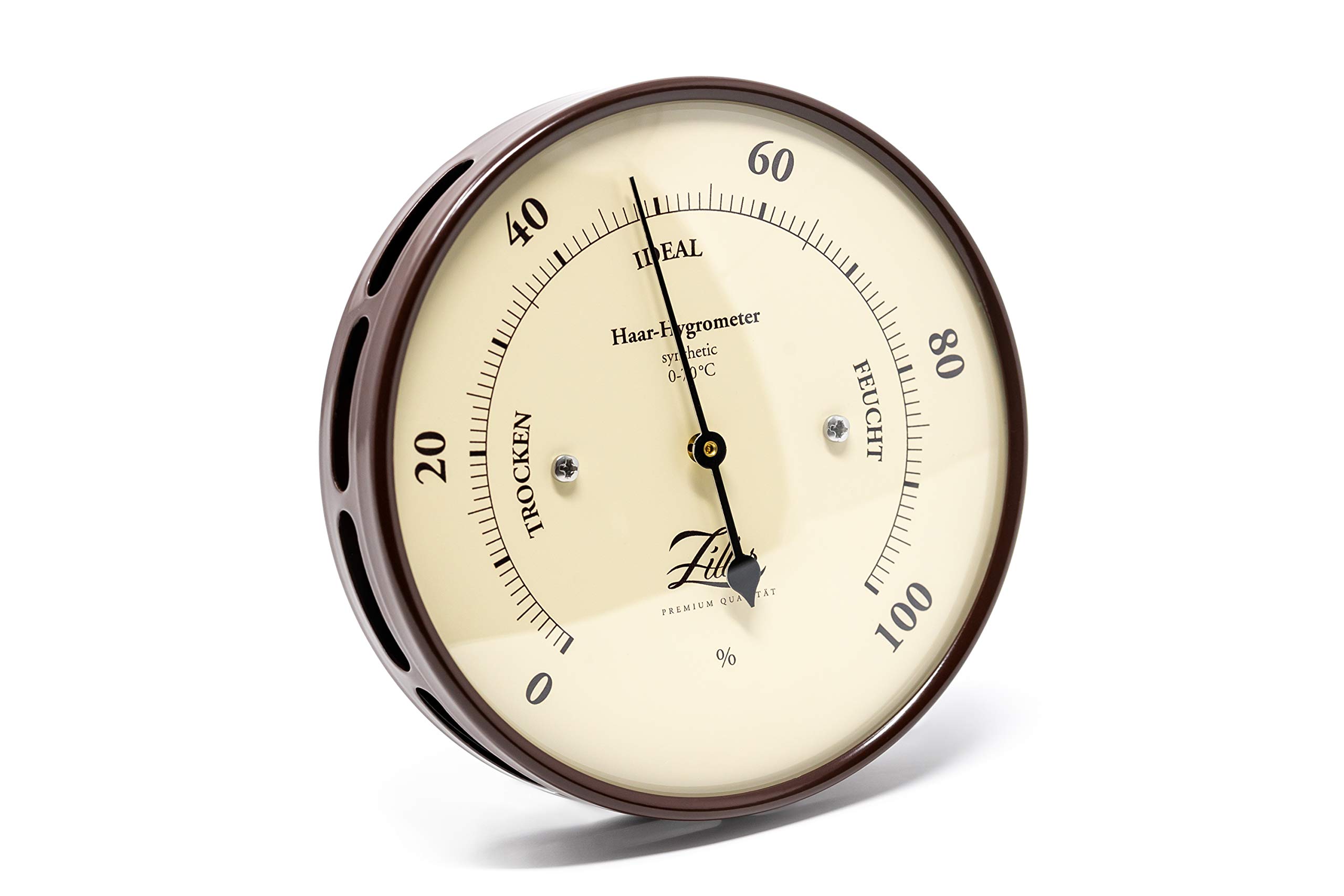 ZILLER Hygrometer synthetic, Serie Retro, Gehäuse Braun, Ziffernblatt Creme, Durchmesser 10cm, Made in Germany