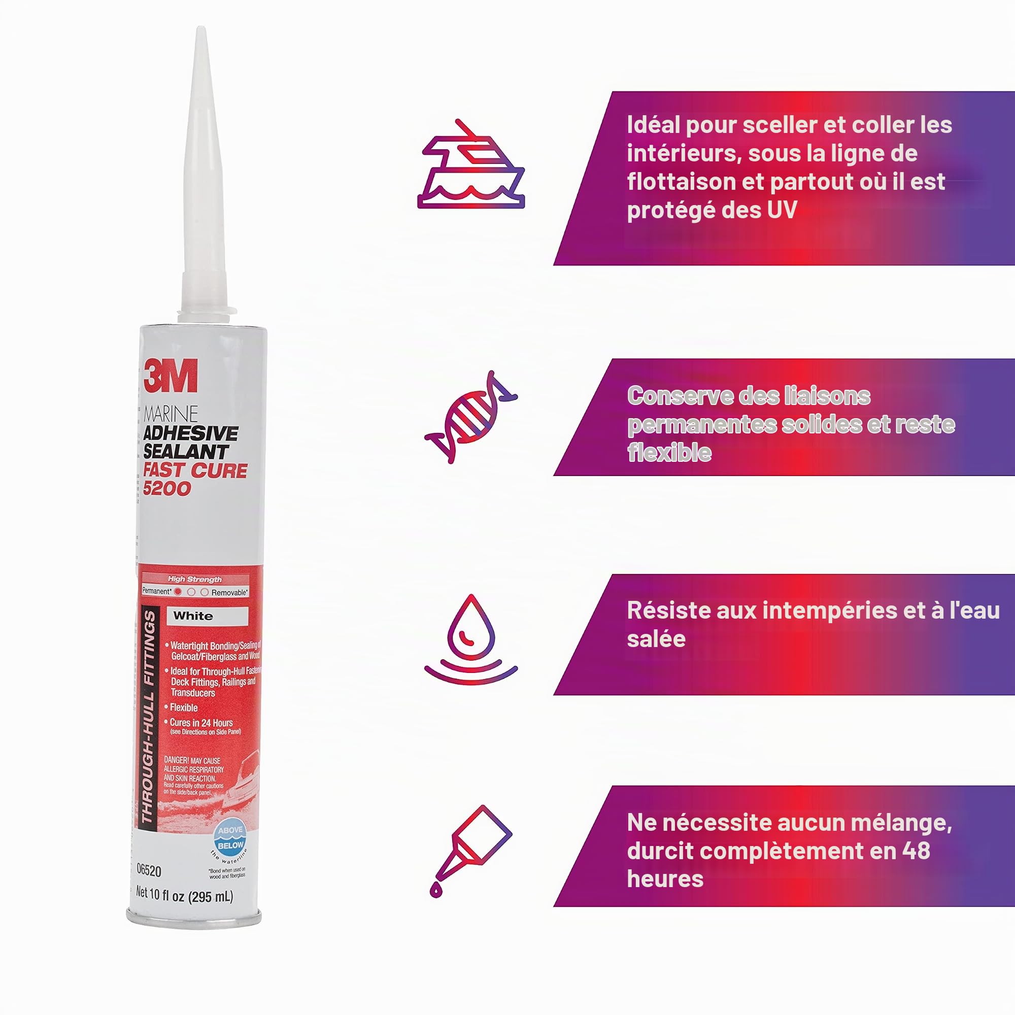 3 m Marine Mastic adhésif/5200 rapide Cure, 10 fl.oz cartridge, blanc, 1
