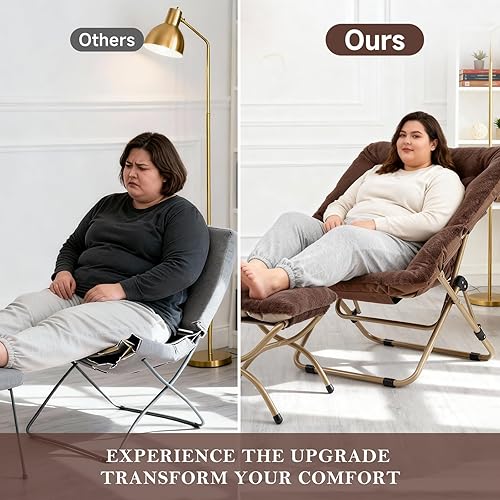 Miniatura 92 de Silla platillo, cómodas sillas de dormitorio, silla plegable de piel sintética de gran tamaño, silla plegable con marco de metal para sala de estar,