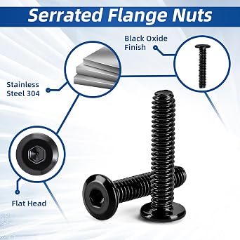 5/16-18 x 2-1/2 Flat Head Hex Socket Cap Screws Bolts, Stainless Steel 18-8 Black Finish, Fully Threaded, 10 PCS