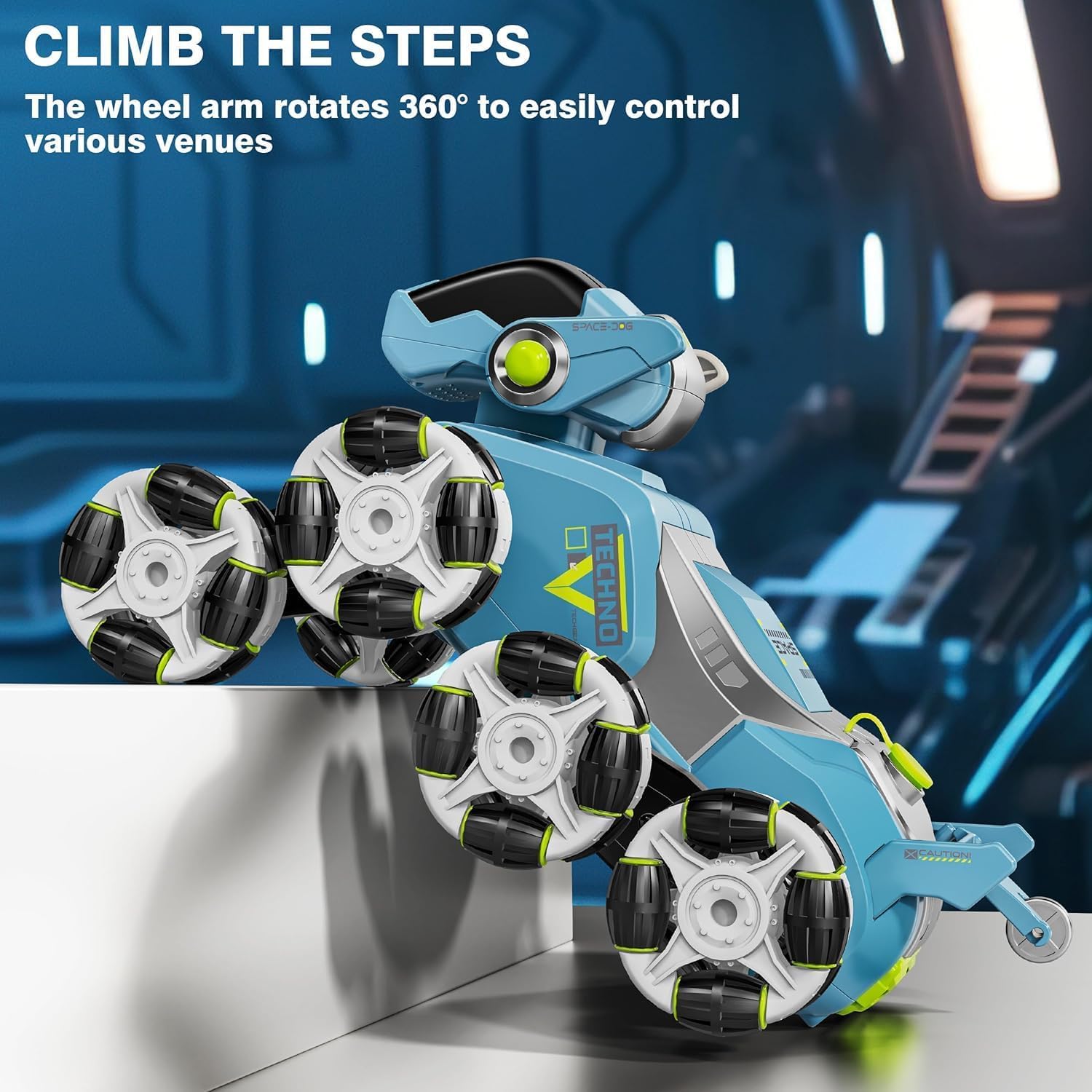 Samtop 8-Wheel Stunt RC Robot Dog | 2.4GHz Remote-Controlled Pet with Drift Wheels, 360° Rotation, LED Eyes & Smoke Effect | Interactive Robotic Toy for Kids Rechargeable RC Stunt Dog (Blue) 3