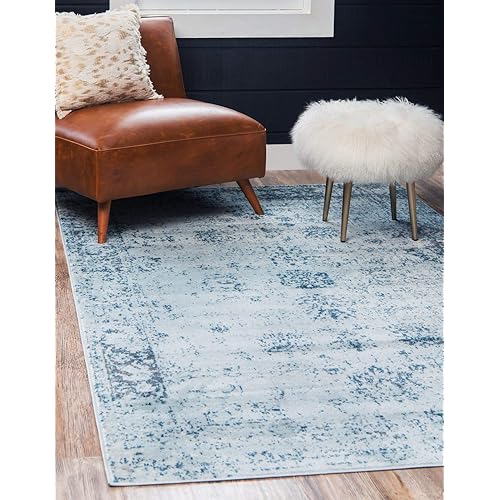 Unique Loom Sofia Collection Area Rug - Casino (8' x 10' Rectangle Light Blue/Ivory)
