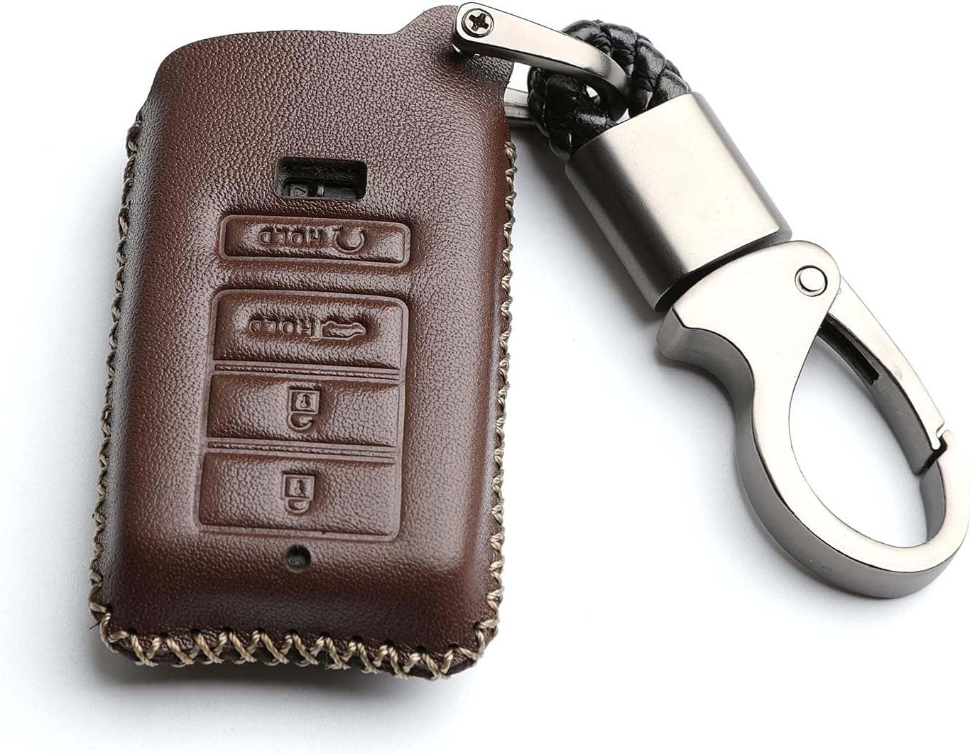 WFMJLeather for Acura RDX RLX ILX MDX TLX Smart Remote 4 Buttons Key Case Holder Cover Fob Chain (Brown)