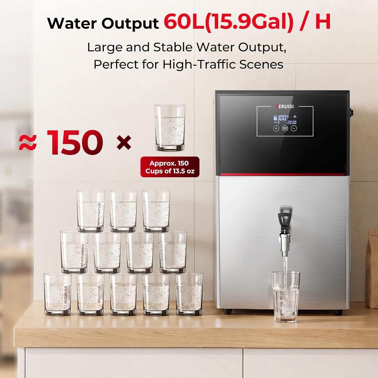 Commercial Hot Water Dispenser, 1600W Electric Water Boiler, 60L(15.9Gal)/H Float-Ball Valve Stainless Steel Dispenser with Insulated PU Foam, Temp Control, Timer for Office Hotel, 20L, 110V
