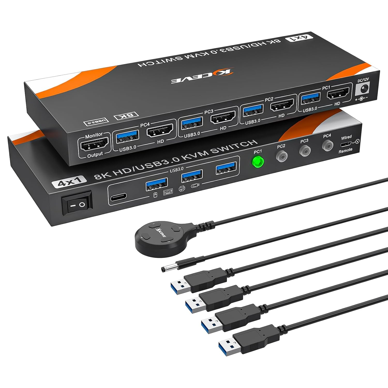 HDMI KVM Switch 4 Computers 1 Monitor, USB 3.0 HDMI KVM Switch 4 Port 4K@120Hz. Support 8K@60Hz Resolution for 4 Computers Share Mouse Keyboard and Monitor