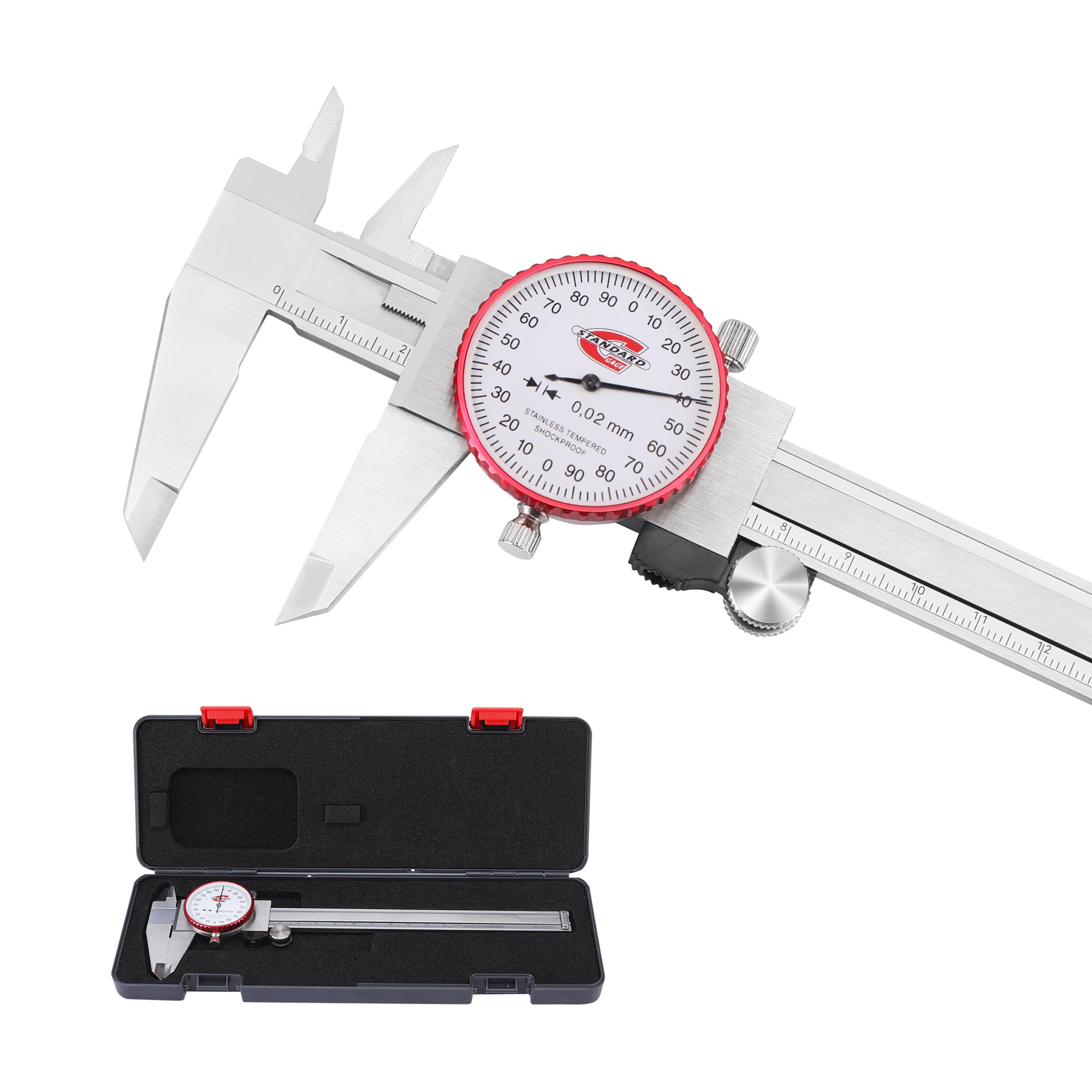 Messschieber mit Uhr 150mm, Metrischer Uhrenmessschieber, Ablesung 0,02 mm, Stoßfestes Zifferblatt Messschieber mit 4-Wege-Messungen, Hochpräziser Messwerkzeug für Messinstrument, DIY