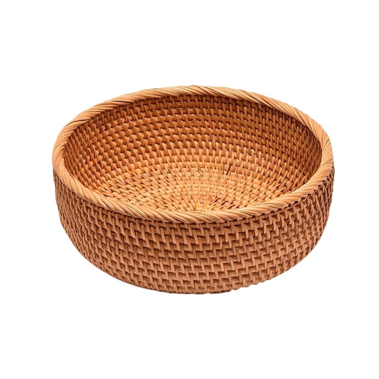 Round Rattan Woven Basket, Wicker Fruit Basket, Bread Food, Kitchen Home Decor, Organizer Breadbasket for Kitchen pour l'organisation de la Maison(Size 3)