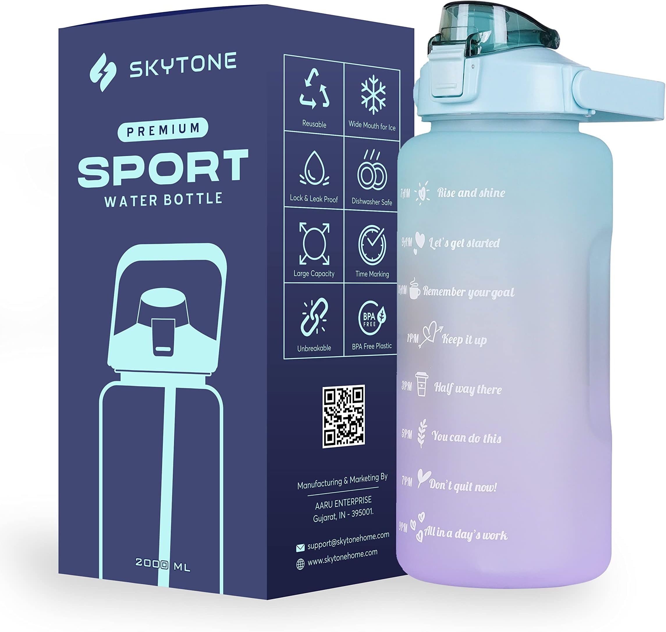 Water Bottle For Office, Gym, Travel, Sports Leakproof 2 Liter Bottle With BPA-Free Plastic Included Silicone Pipe (Purple) (Green)