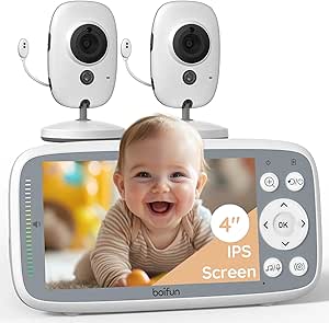 Boifun Video Baby Monitor with 2 Cameras, 720P IPS Screen, Invisible Infrared Night Vision, VOX Mode, No WiFi, Two-way Talk, Temperature Sensor, Lullabies, 4-inch, for Twins Two Children, Dual Cameras asin的图片