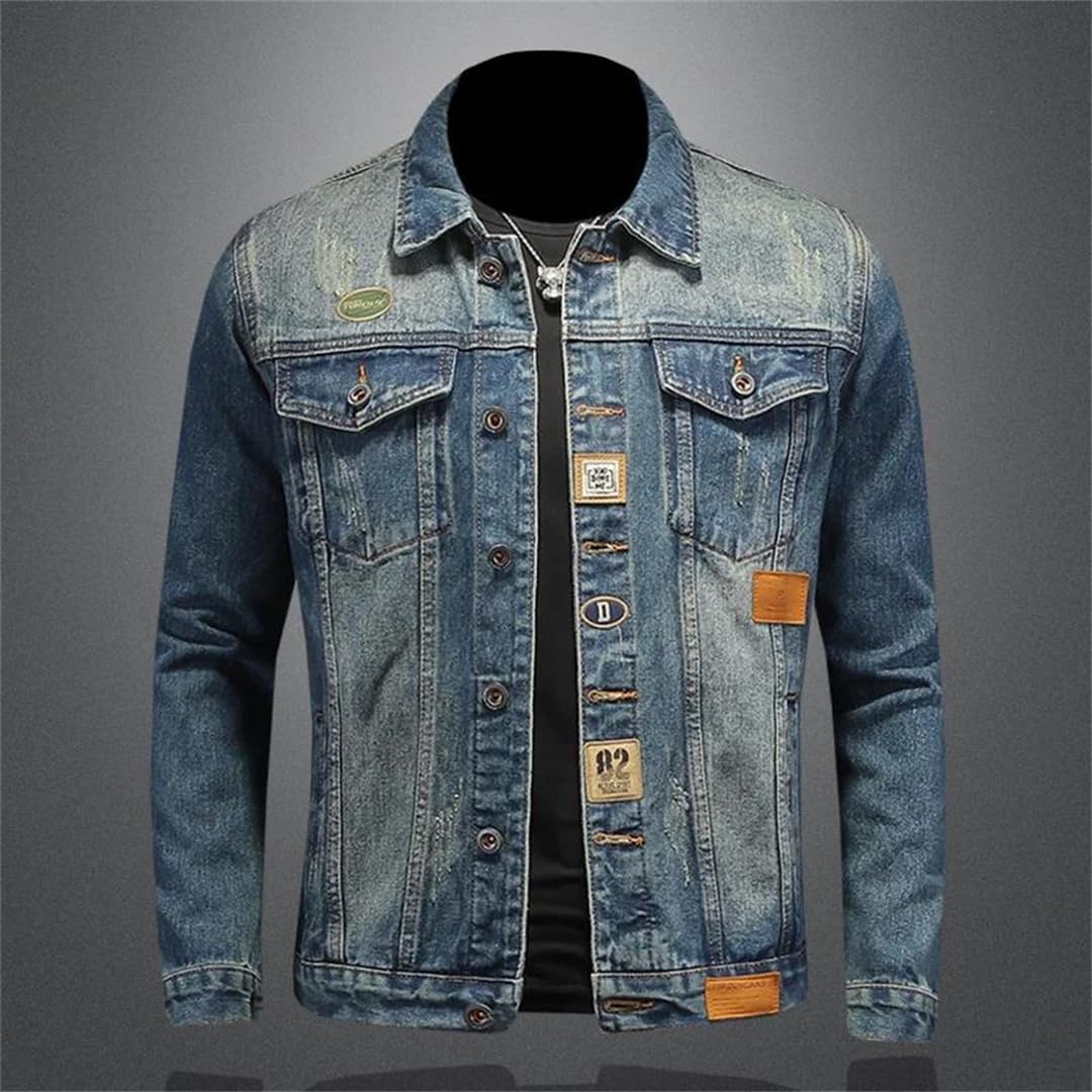 Męska wiosenna modna sprana kurtka motocyklowa dżinsowa High-Streetwear Denim Coats