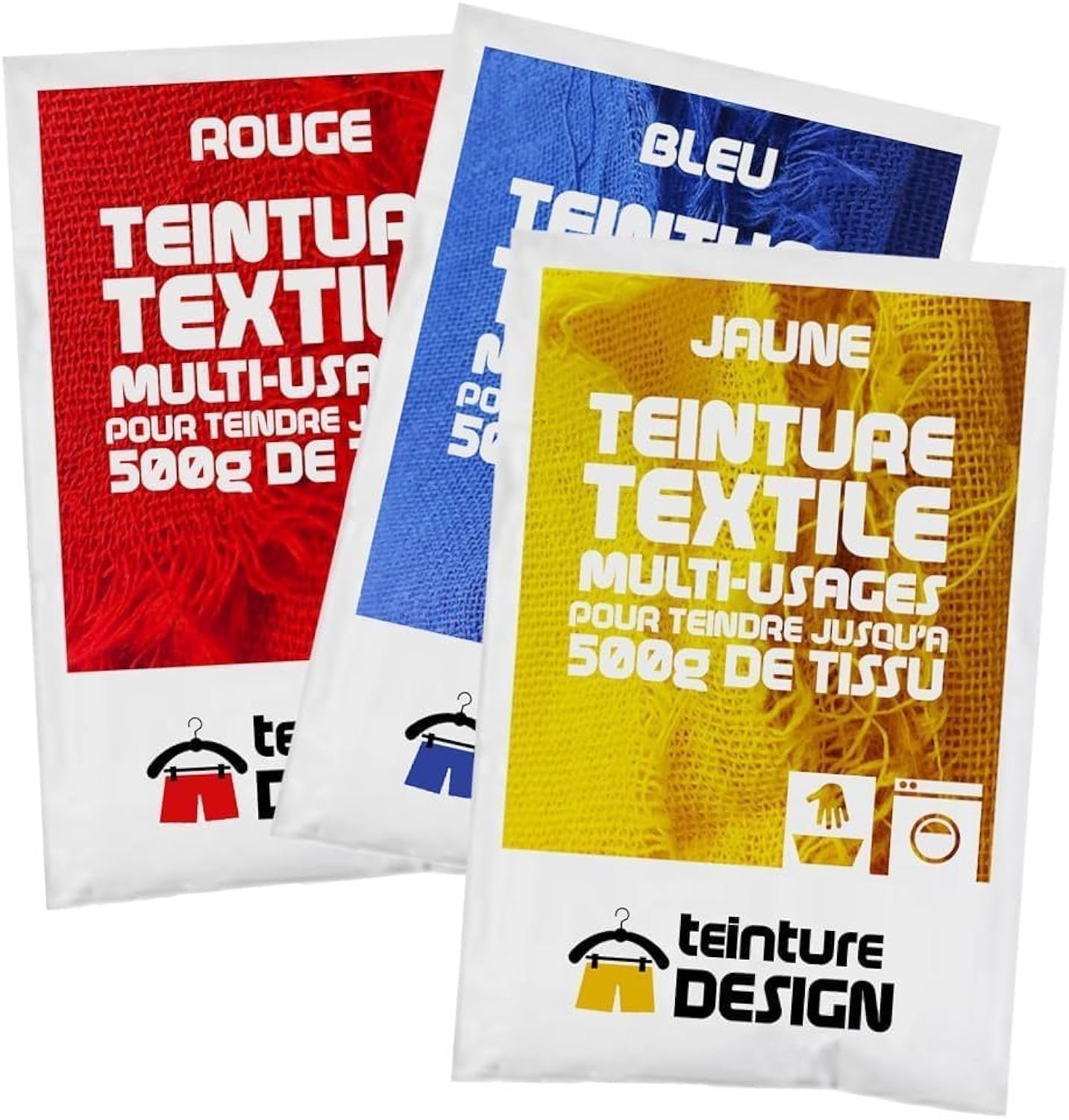 Teinture Design Set of 3 Fabric Dye for Clothes - Blue, Red and Yellow - Universal Clothes Dye, Tie Dye, Batik, Shibori