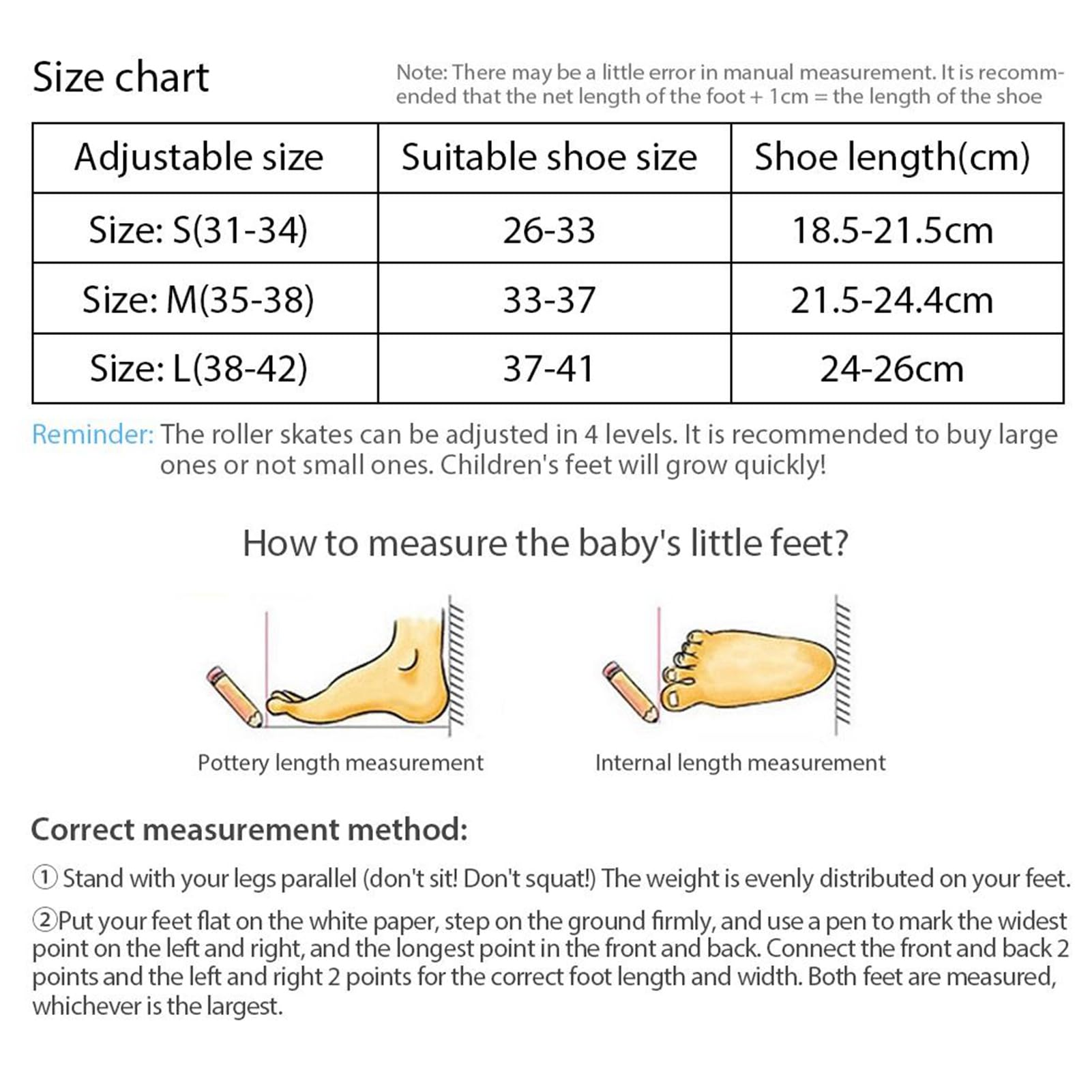 Ejoyous Rolki Inline, Regulowane łyżwy Fitness Unisex z potrójną ochroną, Płynna Jazda, Idealne dla Dzieci i Dorosłych, Rozmiary 33-42