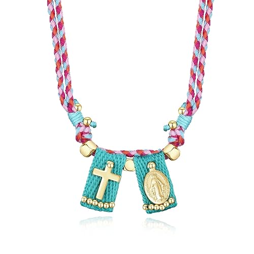 Virgin Mary Cross Scapular Necklace - 18K Gold Plated Catholic