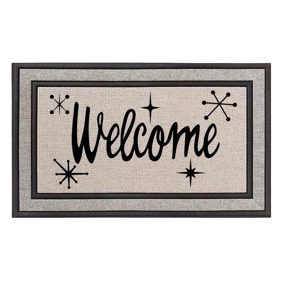 Daylor Outdoor Indoor Doormat 18" x 30" Gray/Beige/Black Rubber Backed Door Mat Welcome Starbust Mid Century Modern Art Deco Retro
