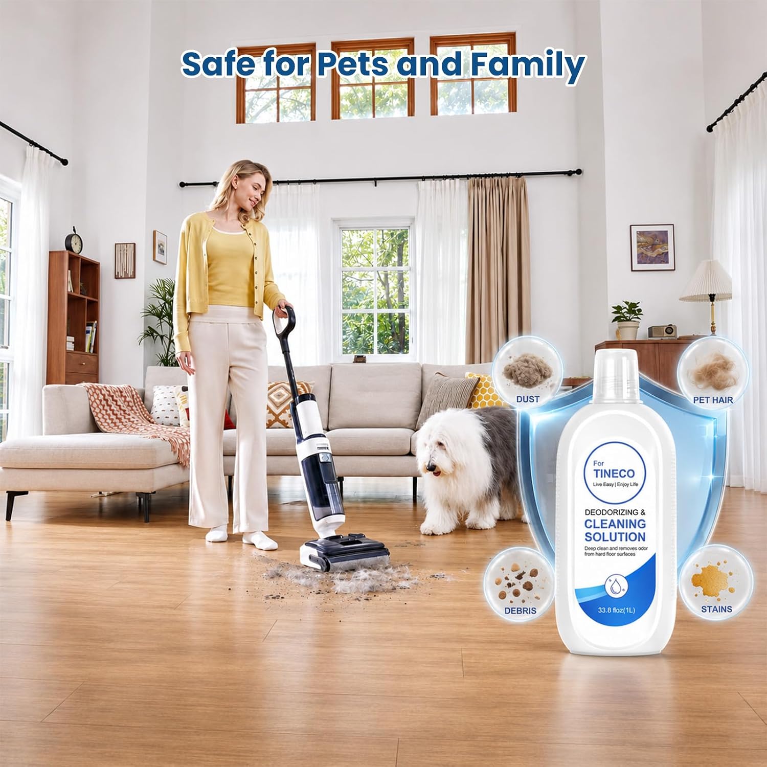 1L (33.8 OZ) Multi-Surface Floor Cleaning Solution Compatible with Tineco i5/i6 Stretch & FLOOR ONE S5/S6/S7/S9 Artist & S6/S7/S9 Master & Breeze Series, Streak-Free & Pet Safe for All Wet/Dry Vacuum