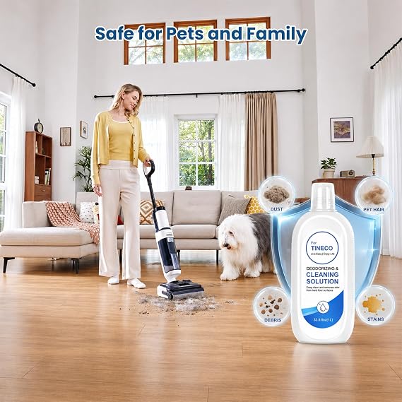 1L (33.8 OZ) Floor Cleaning Solution Compatible with Tineco Wet/Dry Vacuum | iFLOOR, i5/i6 Stretch & FLOOR ONE S5/S6/S7/S9 Artist & S6/S7/S9 Master & Breeze Series, Streak-Free & Pet Safe