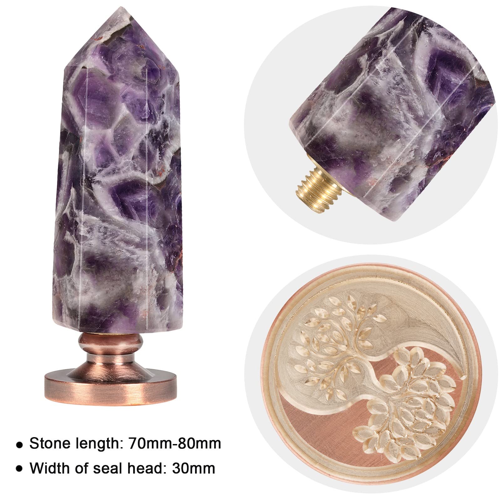 Amethyst Kristall Hexagon Prisma Wachs Siegel Stempel Abnehmbare Vintage Kupfer Siegel für Einladungskarten für Weihnachten Halloween Thanksgiving Geschenk, Twin Symbiotic Tree of Life