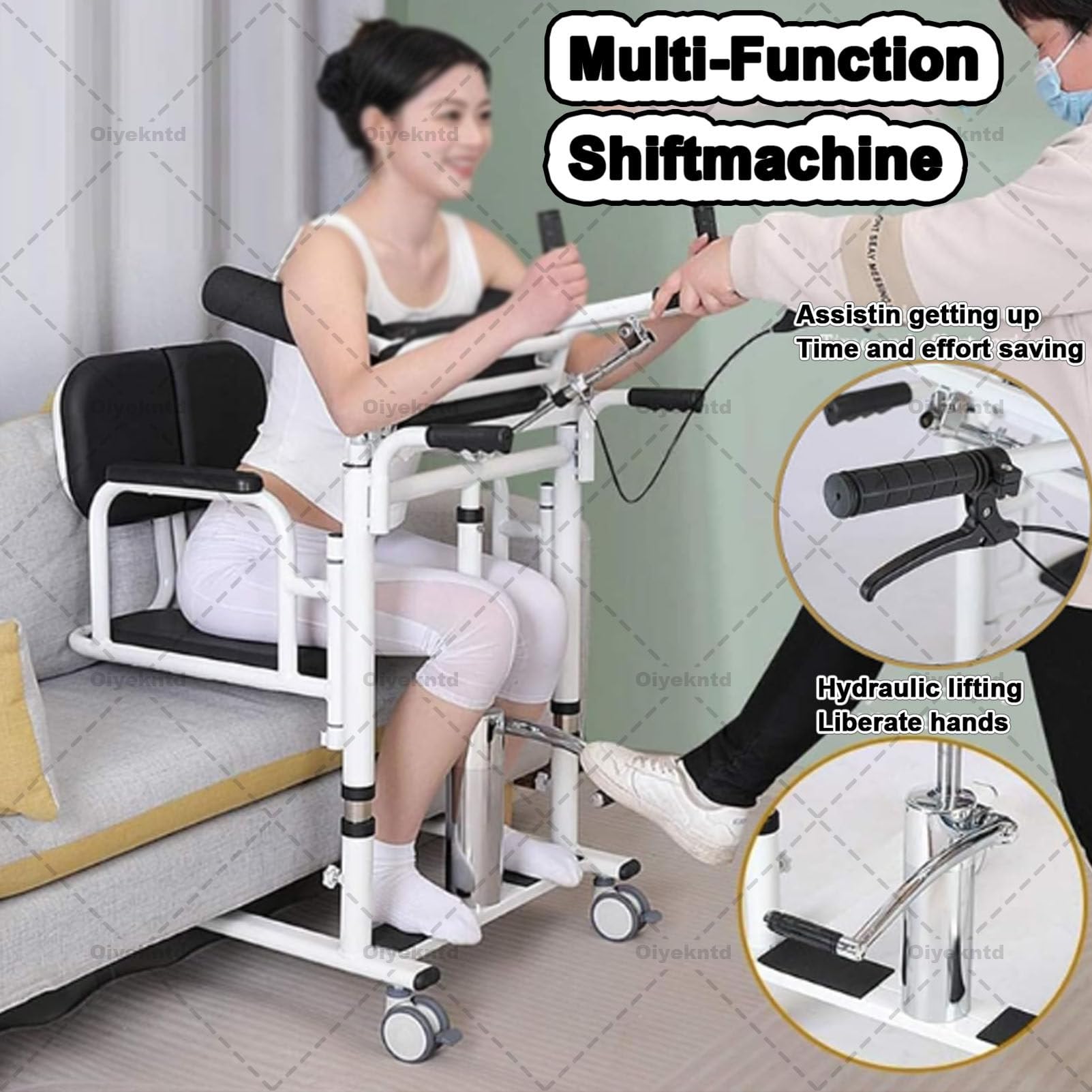 Silla elevadora de traslado mejorada con soportes de elevación para el hogar, silla de ruedas elevadora de pacientes, elevación de enfermería de altura ajustable con 4 ruedas para cuidadores Orange