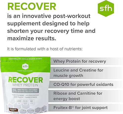 Miniatura 4 de SFH Recover Whey Protein Powder (chocolate) Gran sabor, 100% suero de leche alimentado con pasto para después del entrenamiento, totalmente natural,