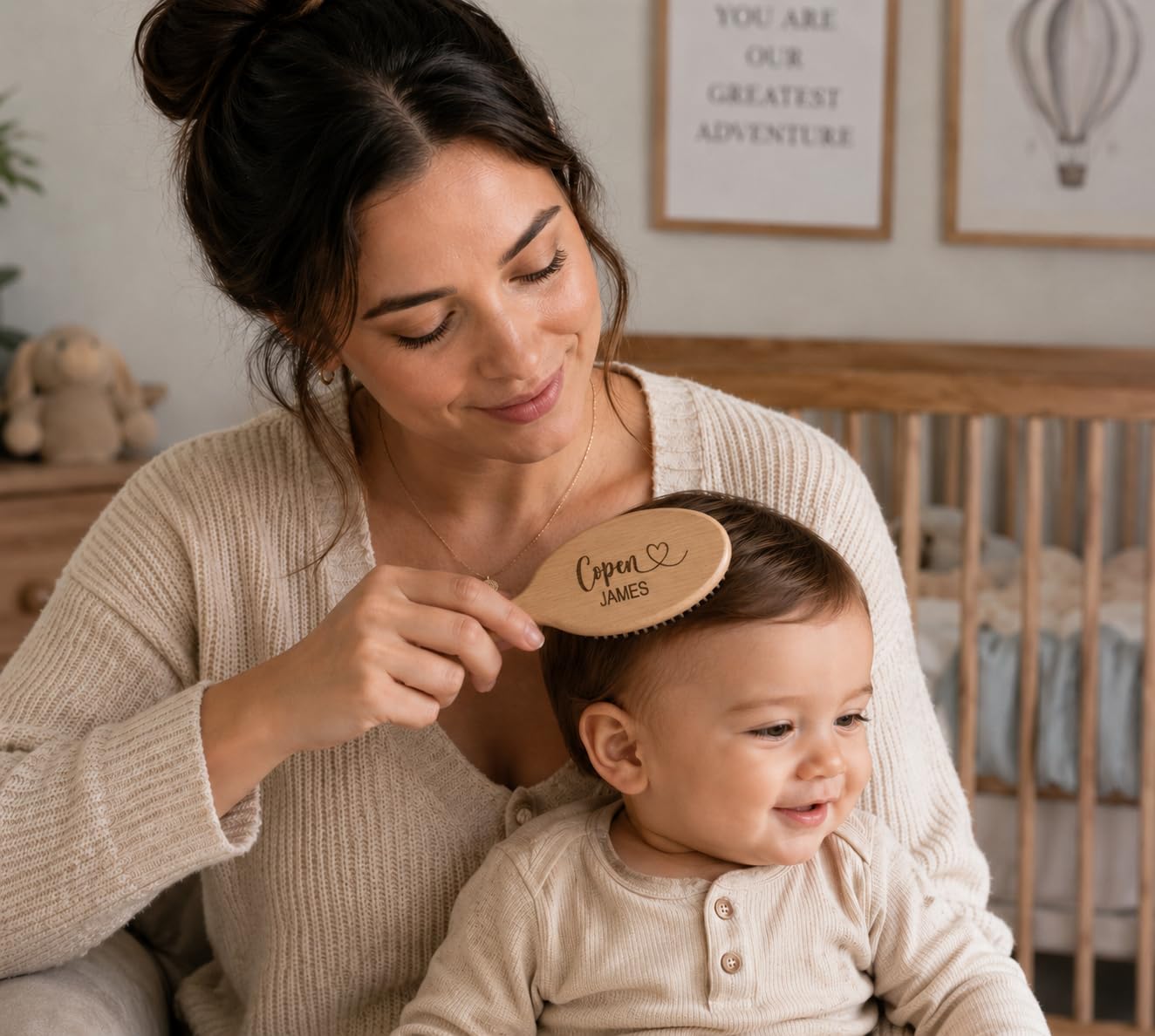 Set di spazzole per bambini | Spazzola in legno personalizzata | Accessori essenziali per neonata | 3 pezzi
