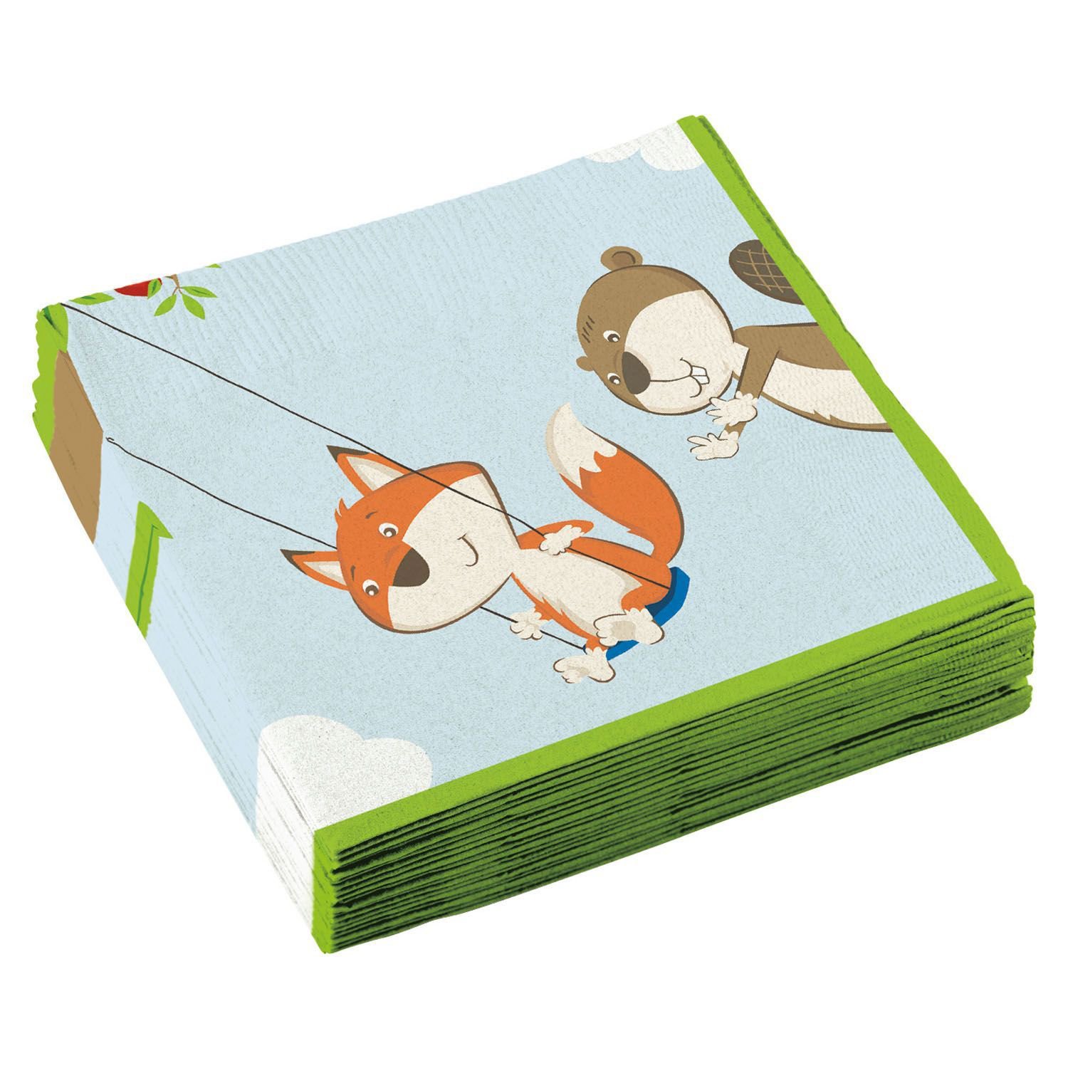 Amscan 9903055 Fuchs und Biber Serviettes, Multicoloured, 33 x 33 cm (EU)