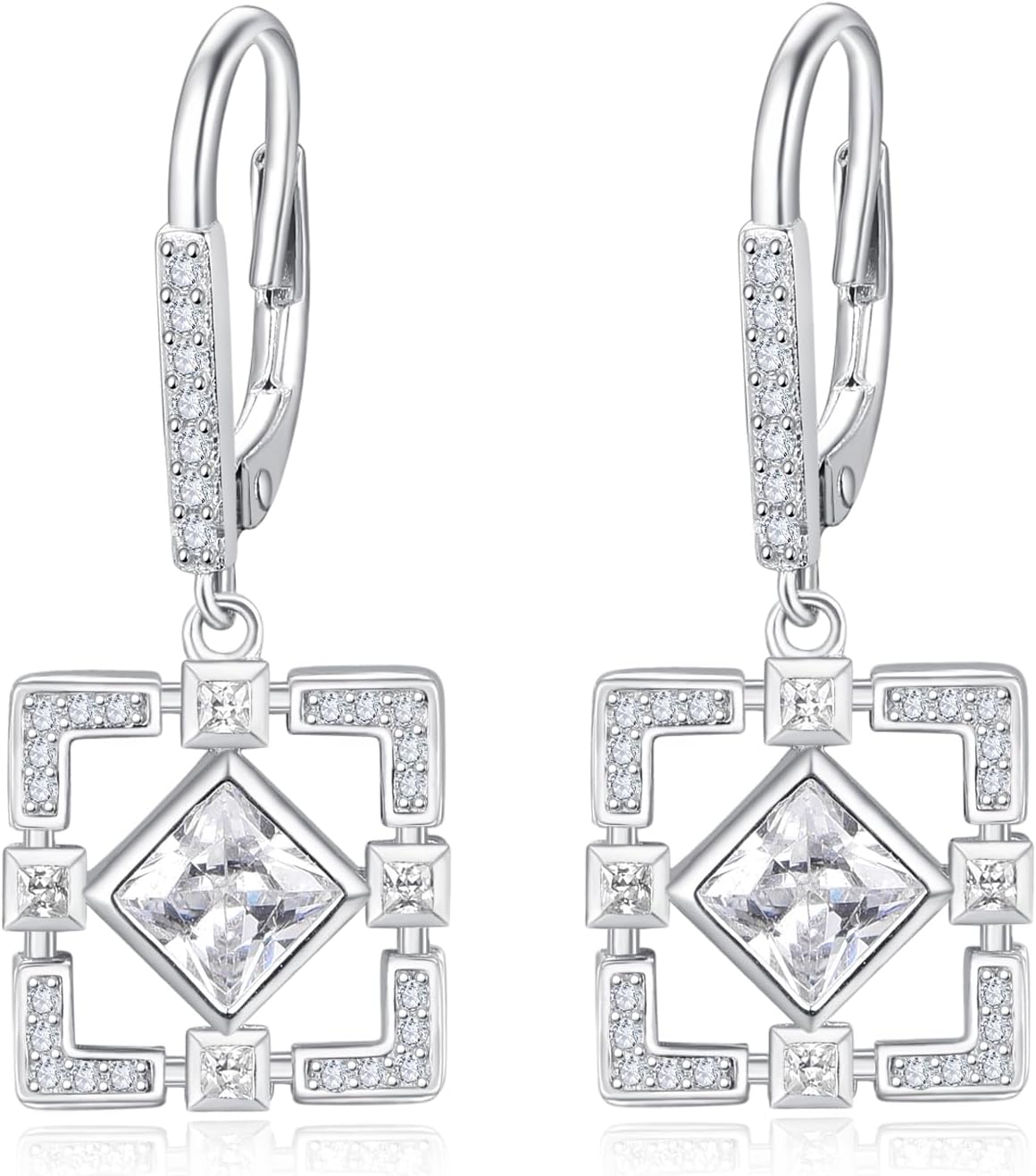 AENEAS Valentines Day Gifts for Women Square Dangle Drop Earrings Sterling Silver Square Dangling Leverback Earrings Crystal Jewelry Anniversary Christmas Birthday Gift for Wife Her Mom