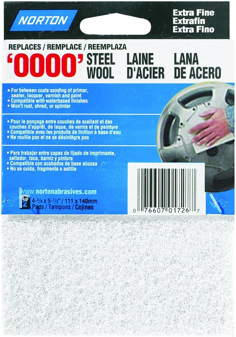 Norton 01726 Synthetic Steel Wool, White, 2-Pack, White, 4-3/8" x 5-1/2"