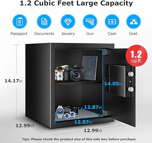 Miniatura 2 de Bonsaii Caja fuerte de acero, caja fuerte para documentos con bloqueo de teclado digital, caja fuerte electrónica de seguridad de 1.2 pies cúbicos